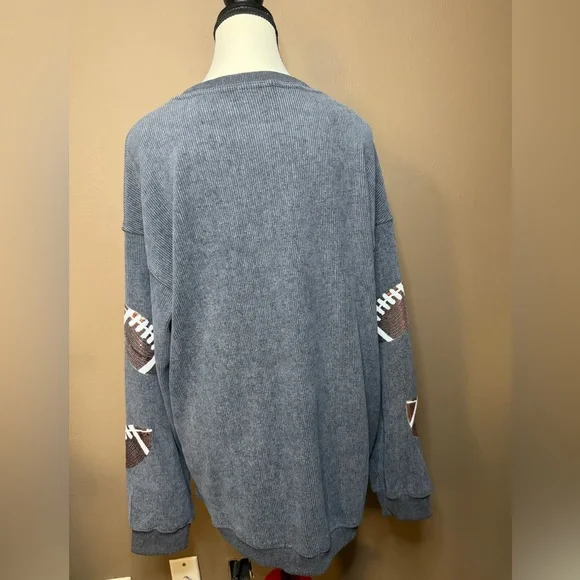 SEQUIN RUGBY GRAPHIC CORDED BAGGY SWEATSHIRT - Picture 4 of 5